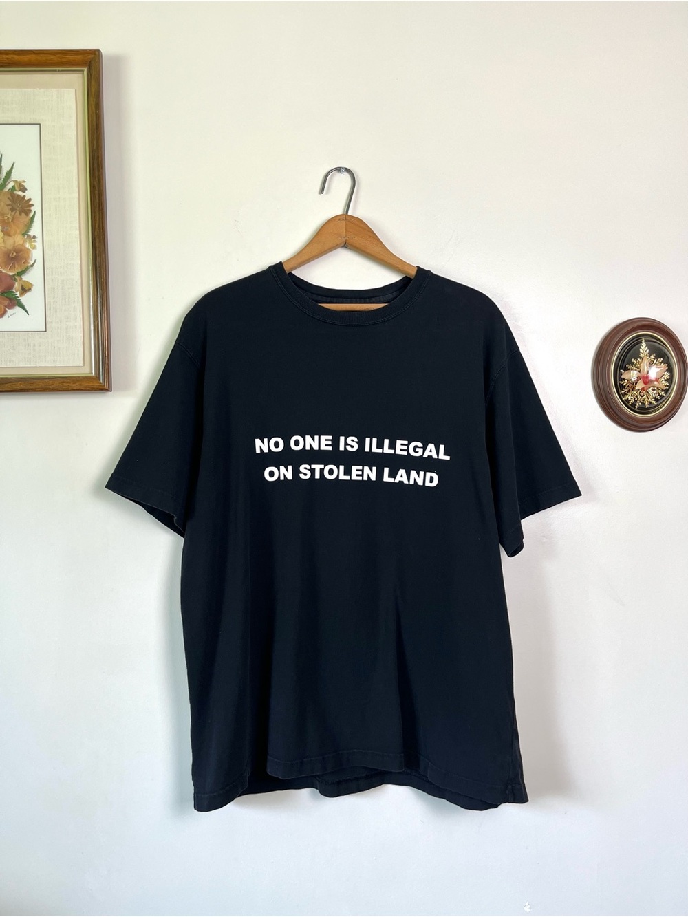 “No One is Illegal on Stolen Land” Black Graphic Tee 100% Cotton